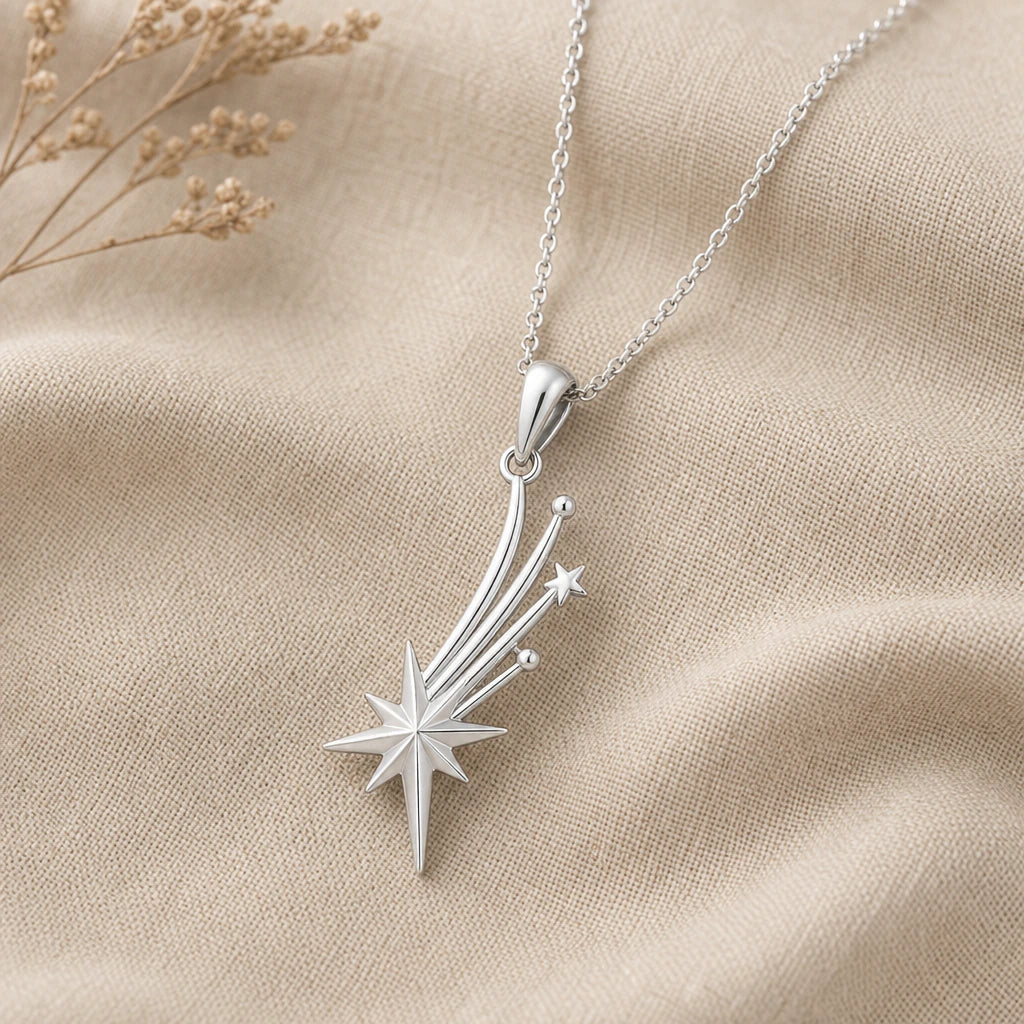 Falling star pendant necklace in 925 sterling silver