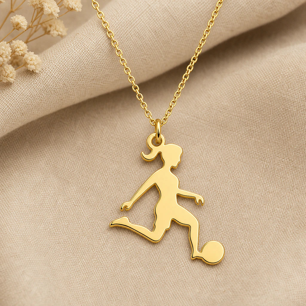 Girls Football Player Pendant Necklace in 18k gold plated sterling silver