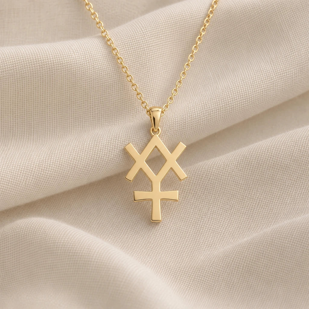 Minerva Asteroid Symbol pendant necklace in an 18k gold plated finish