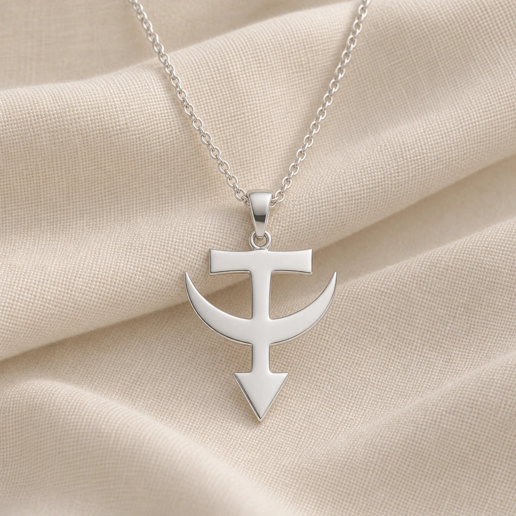 925 sterling silver tataria asteroid symbol pendant necklace on cream fabric