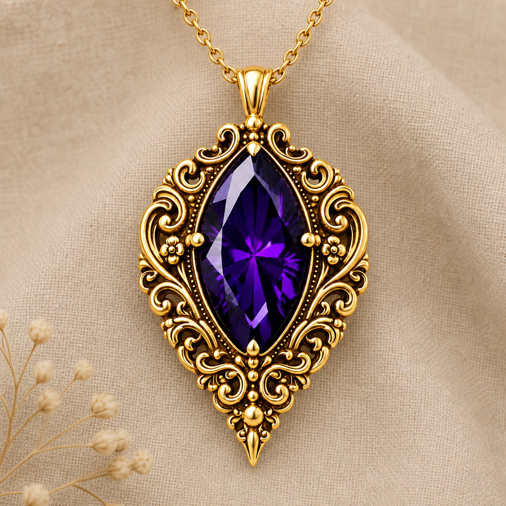 Vintage Gothic Birthstone Pendant Necklace in 18k gold plated sterling silver