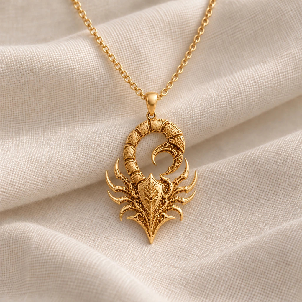 Fossil Scorpion Crest pendant necklace in an 18k gold plated finish