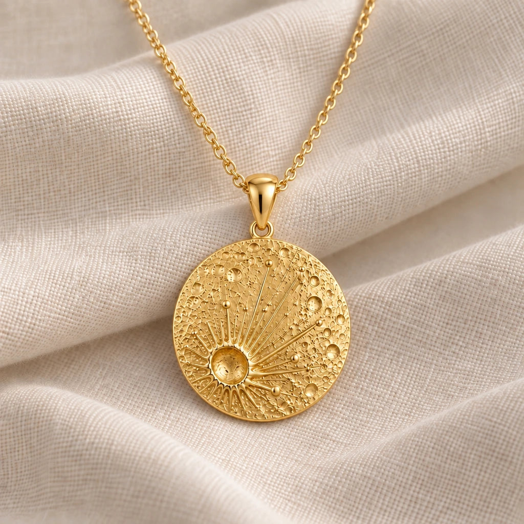 Lunar Impact Crater pendant necklace in an 18k gold plated finish