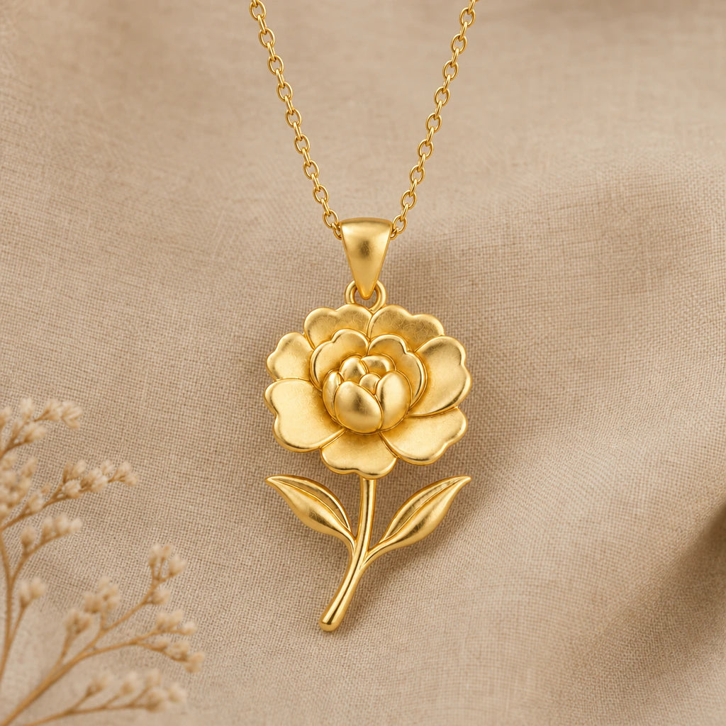 Begonia flower pendant necklace in 18k gold plated sterling silver