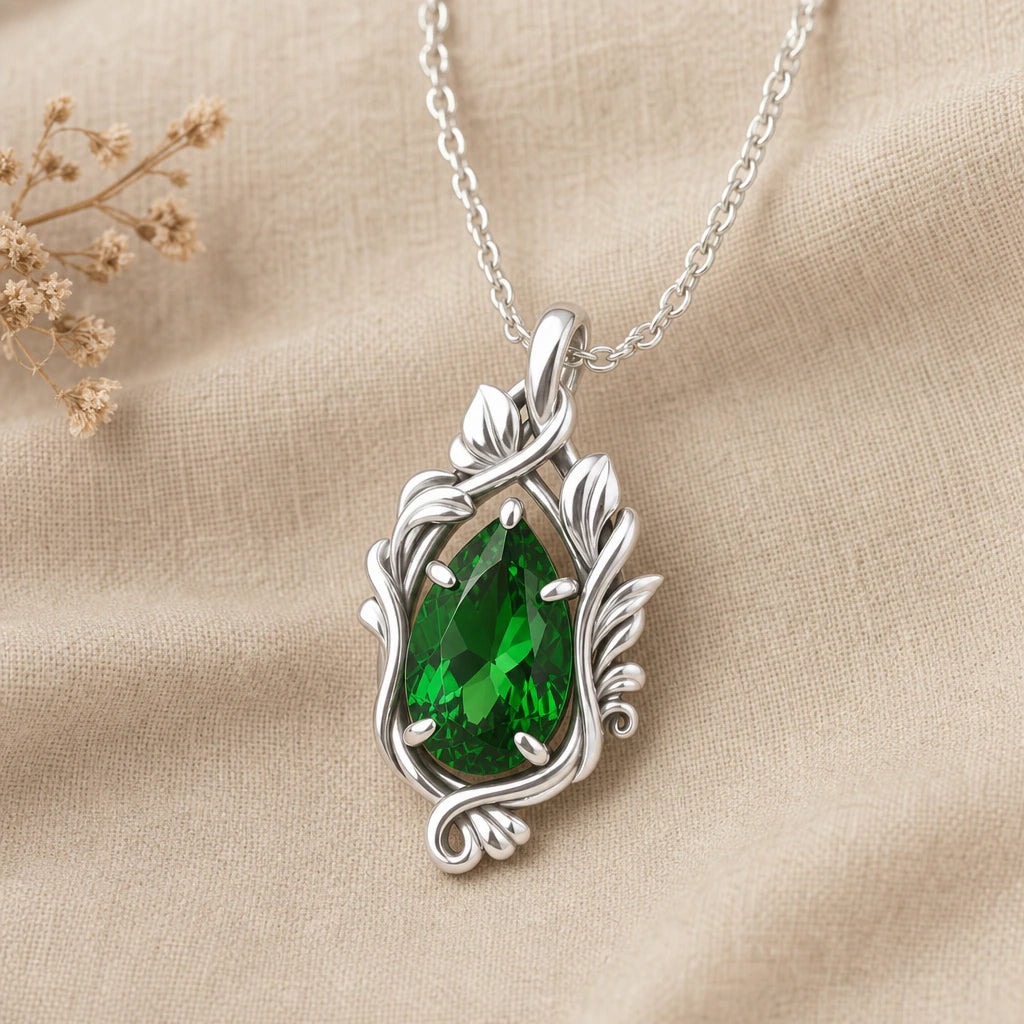 Twisting Vine Teardrop Birthstone Pendant Necklace in sterling silver, second view