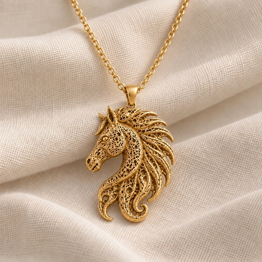 Fossil Horse Crest pendant necklace in an 18k gold plated finish
