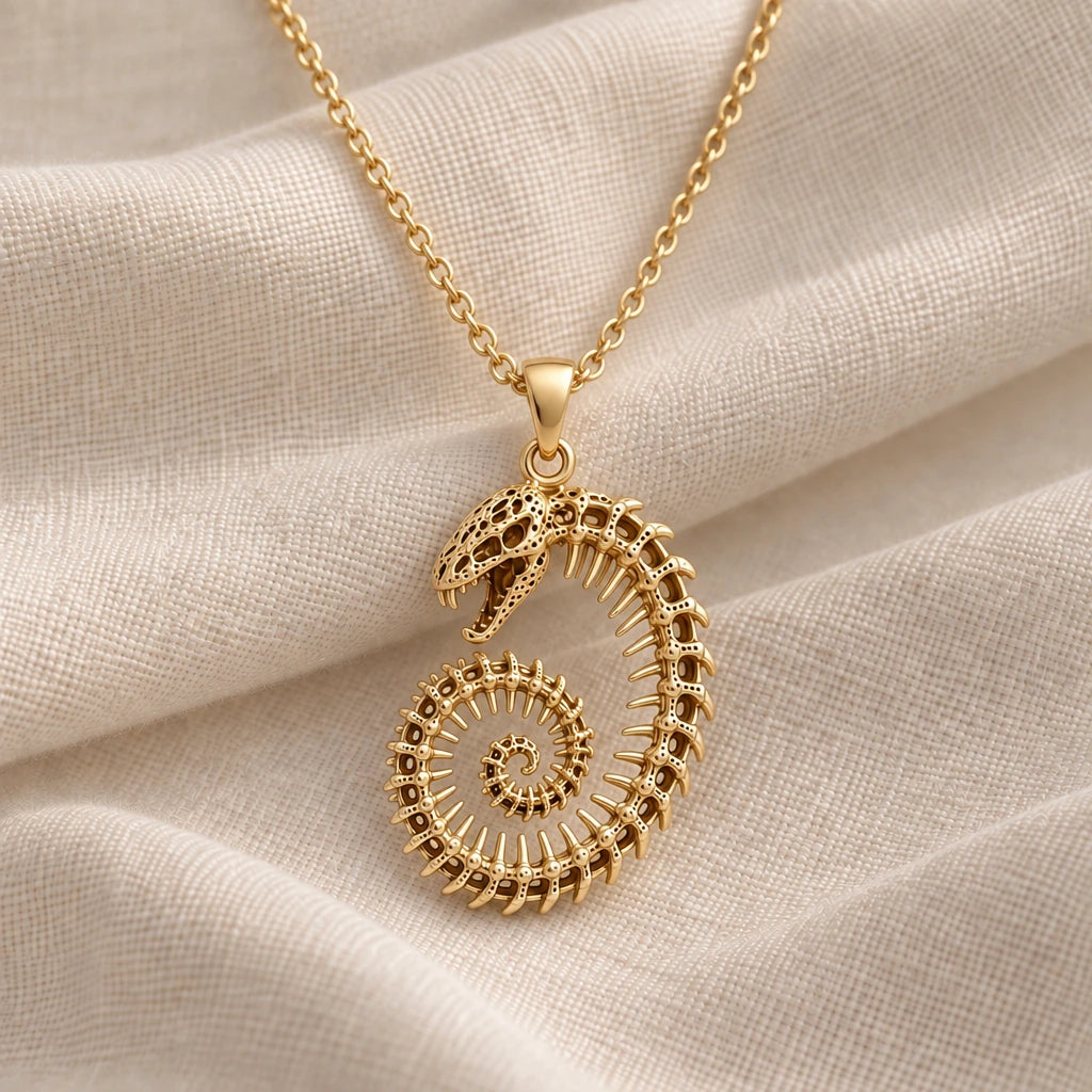 Fossil Cobra Skeleton Spiral pendant necklace in an 18k gold plated finish