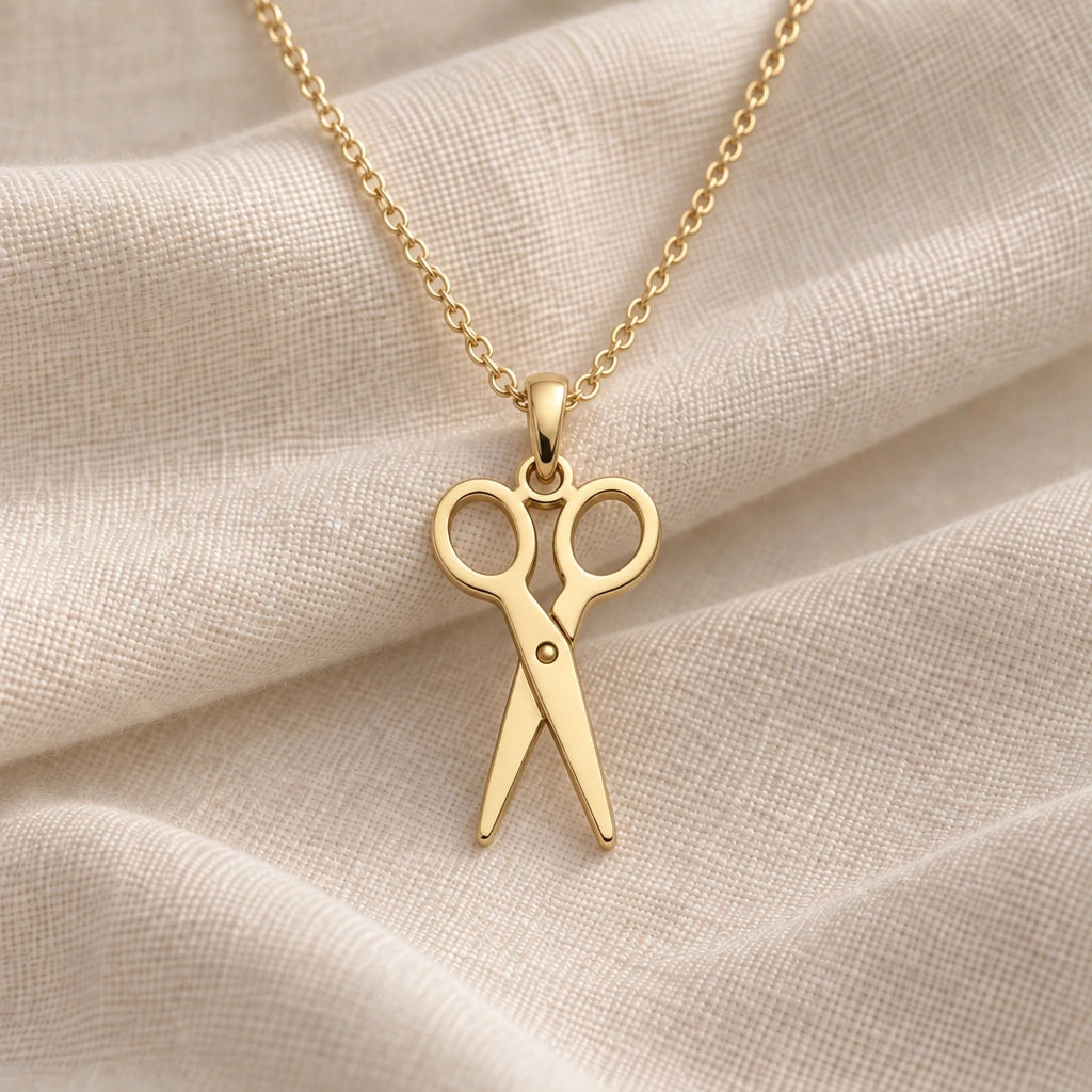 Scissors pendant necklace in an 18k gold plated finish
