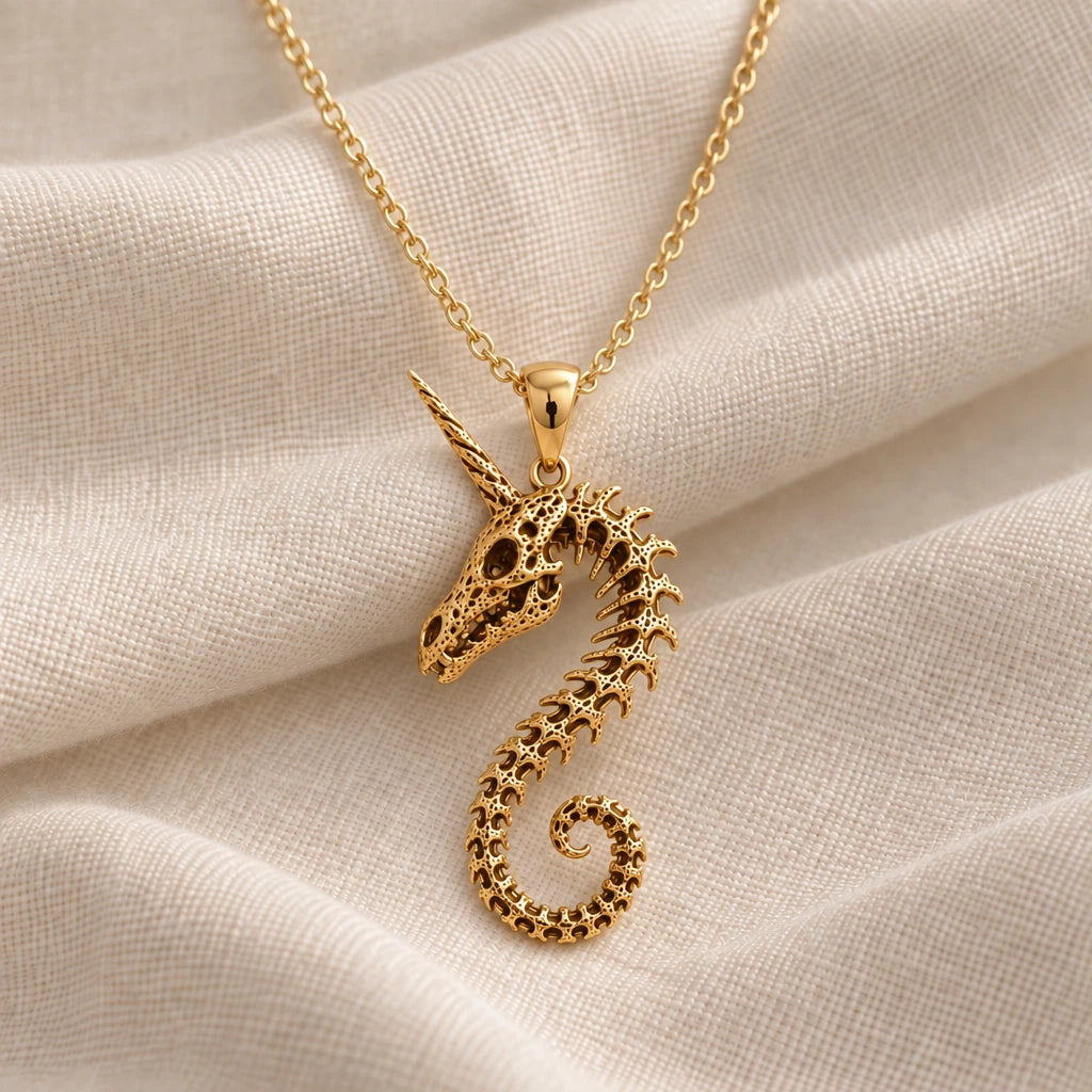 Fossil Unicorn Spine pendant necklace in an 18k gold plated finish
