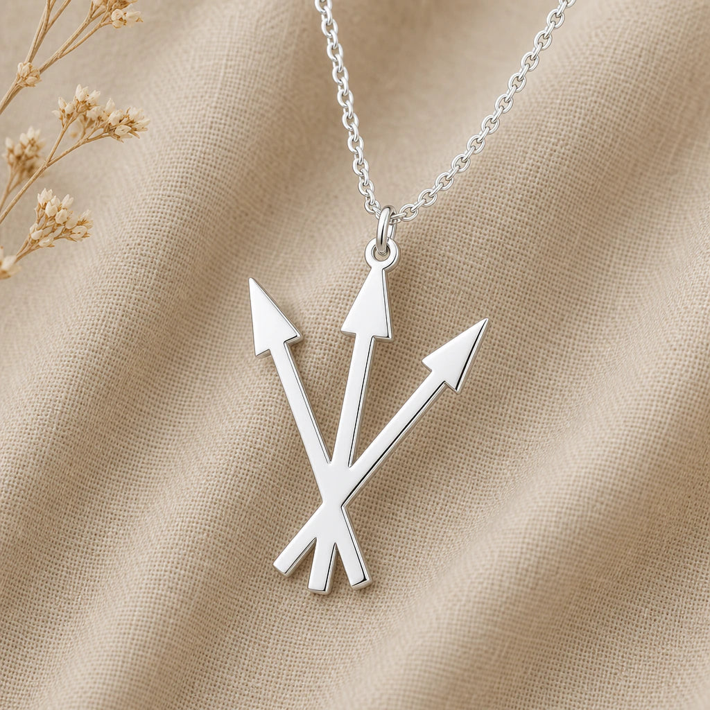 Three Arrows Alchemy Symbol Pendant Necklace in sterling silver, second view
