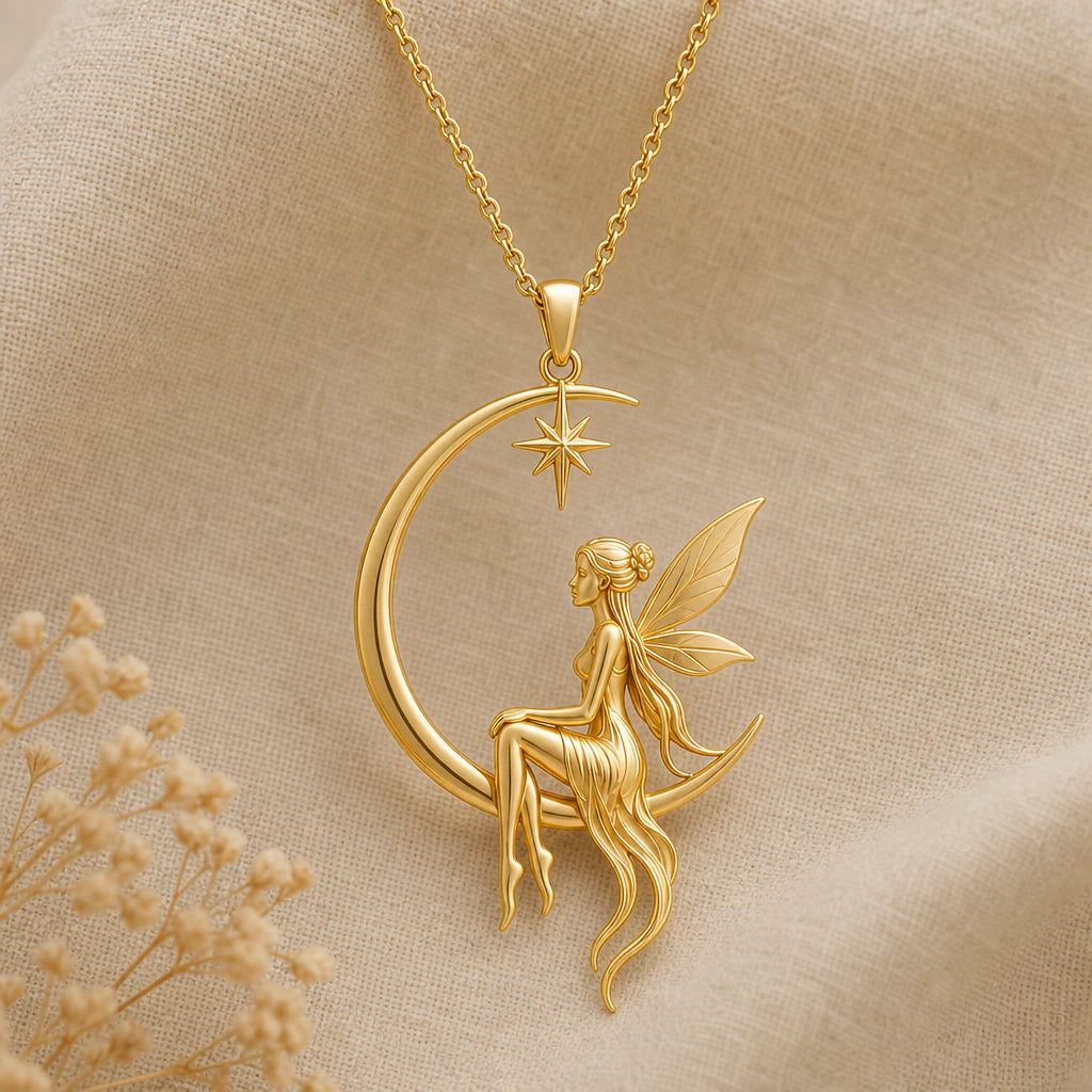 Moonveil fairy pendant necklace in 18k gold plated sterling silver