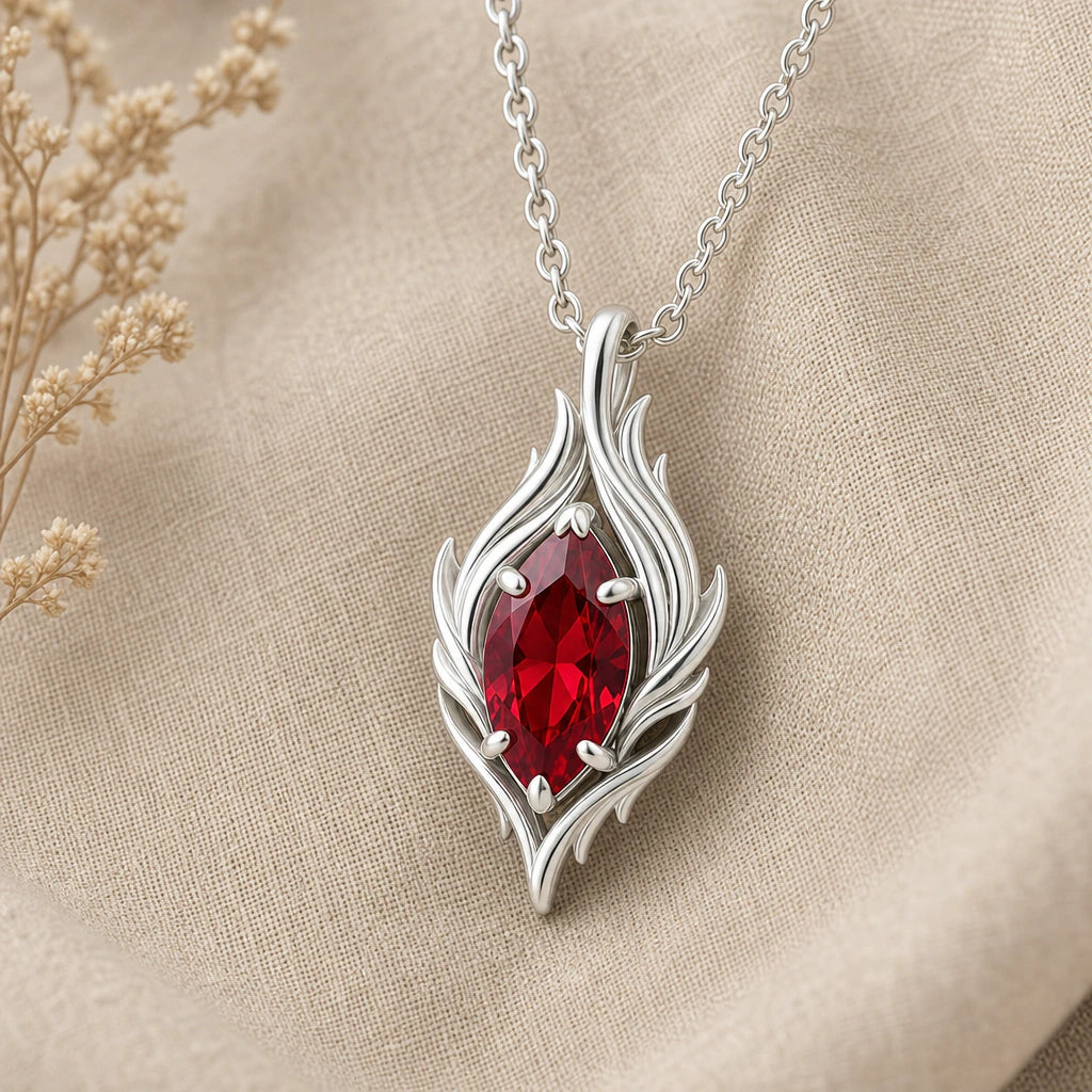 Flowing Flame Birthstone Pendant Necklace in sterling silver, second view