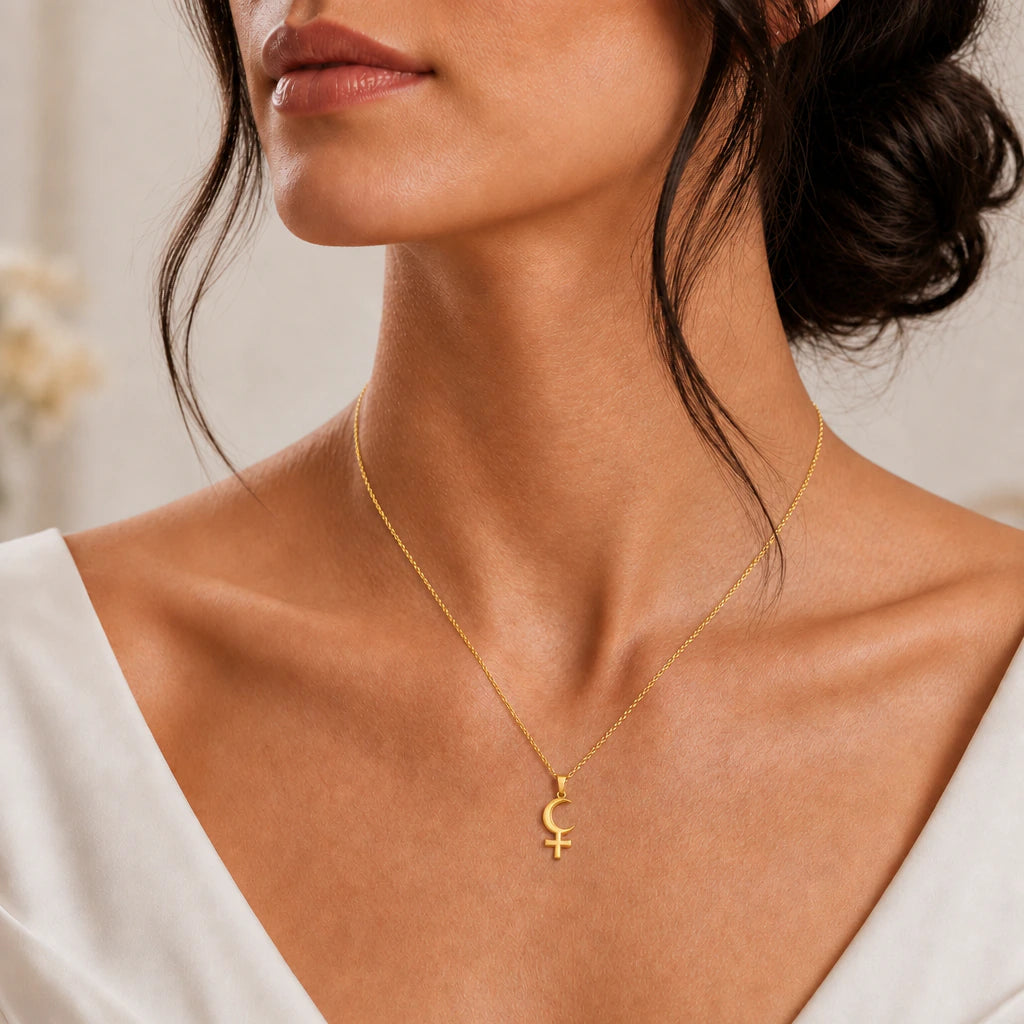 Crescent Venus Symbol Pendant Necklace worn, second view