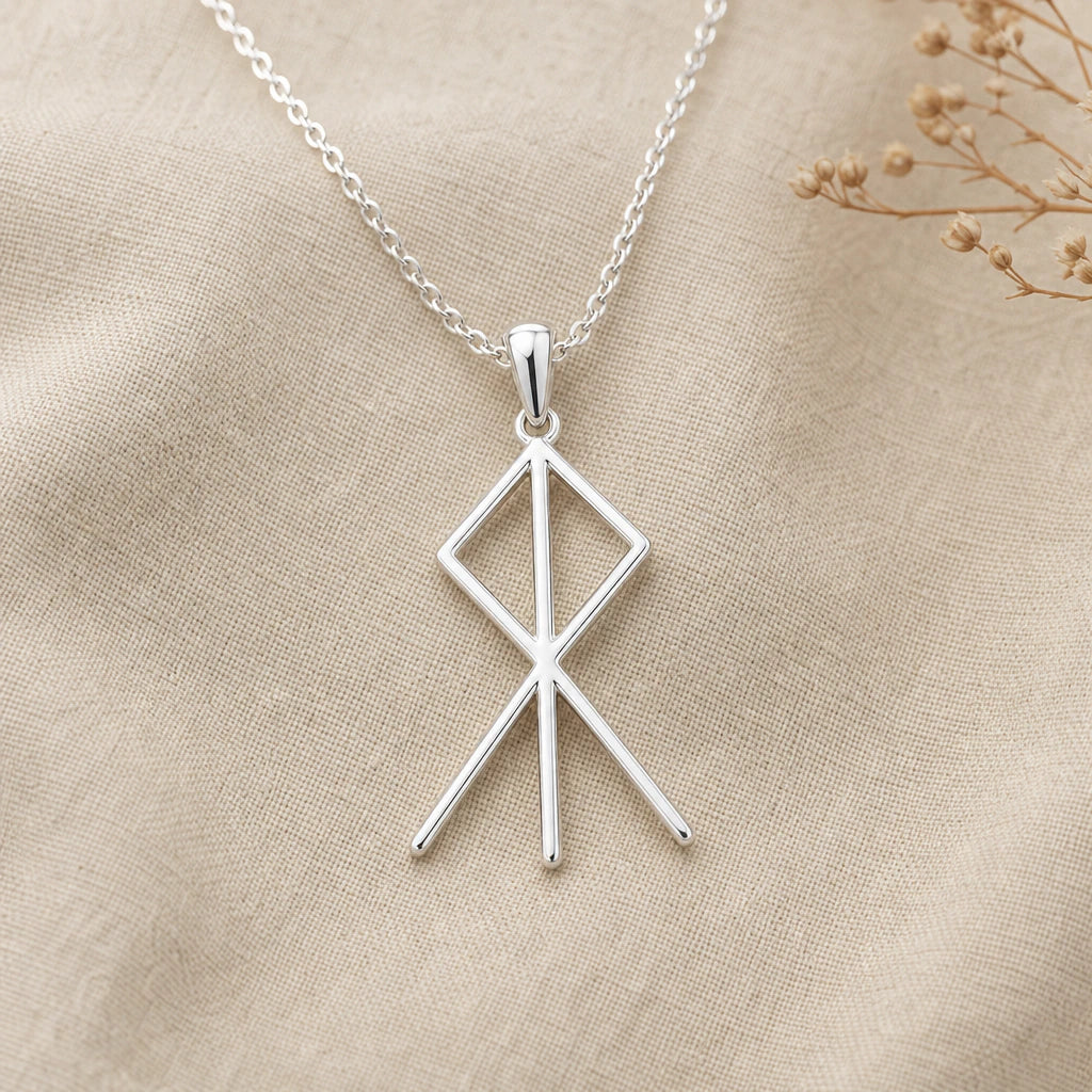 Viking Courage Bind Rune Pendant Necklace in sterling silver, second view
