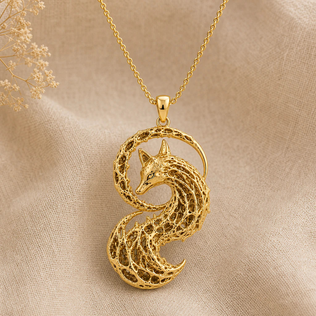 Ancient fox fossil pendant necklace in 18k gold plated sterling silver