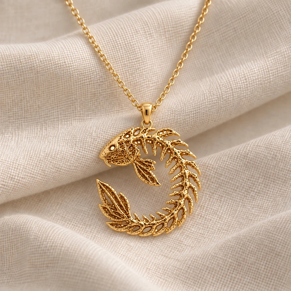 Sacred Koi Relic pendant necklace in an 18k gold plated finish