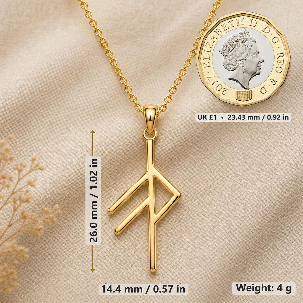 Viking Grace Bind Rune Pendant Necklace size guide, 26 by 14.4 mm