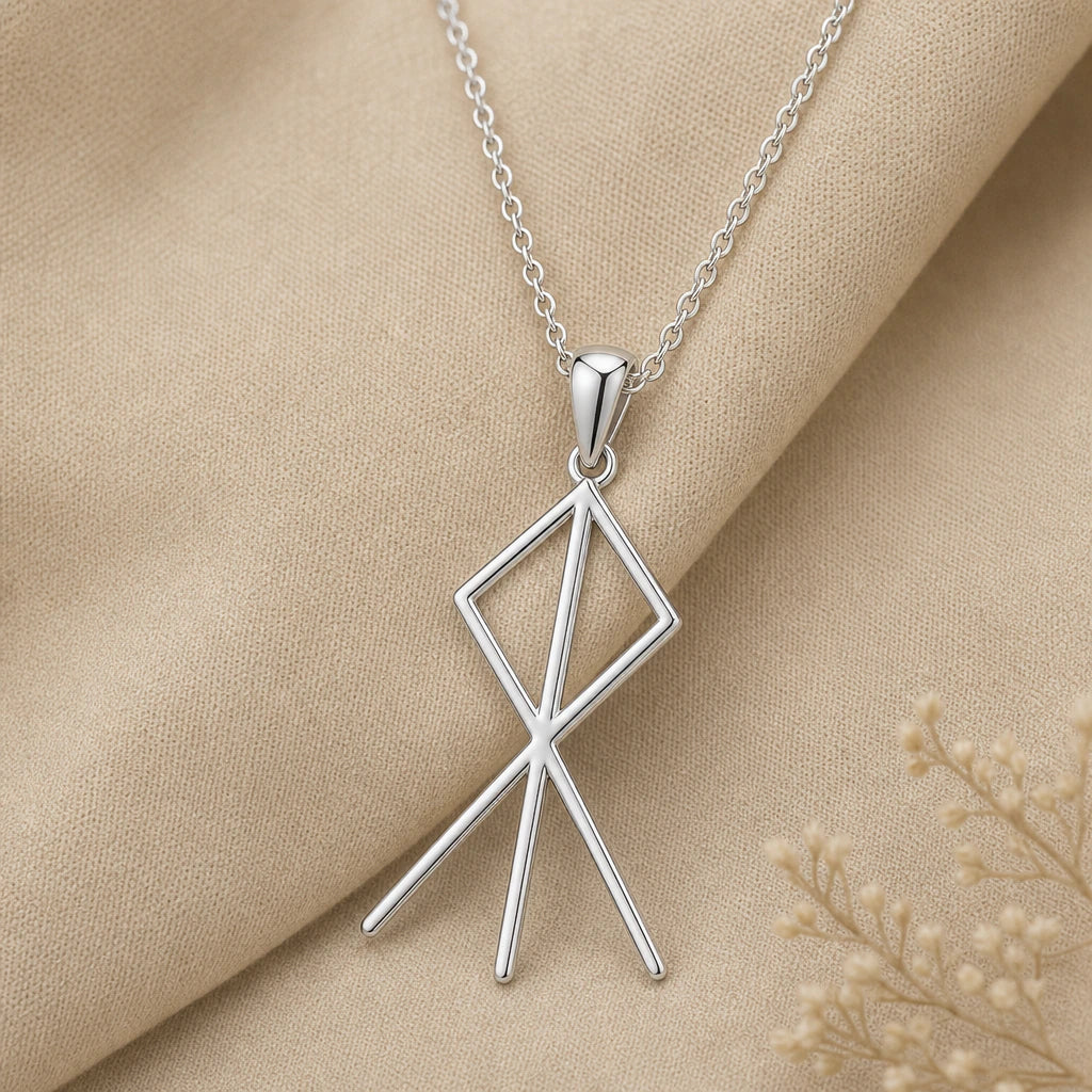 Viking Courage Bind Rune Pendant Necklace in sterling silver