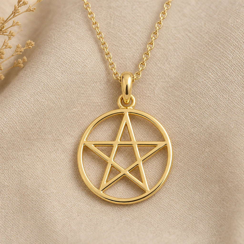 Pentagram Circle Pendant Necklace in 18k gold plated sterling silver
