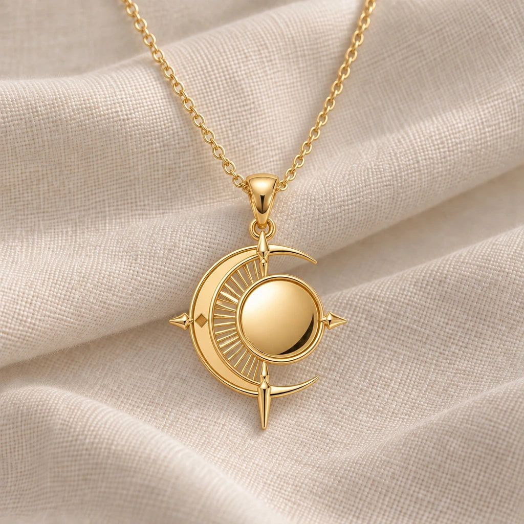 Lunar Eclipse pendant necklace in an 18k gold plated finish