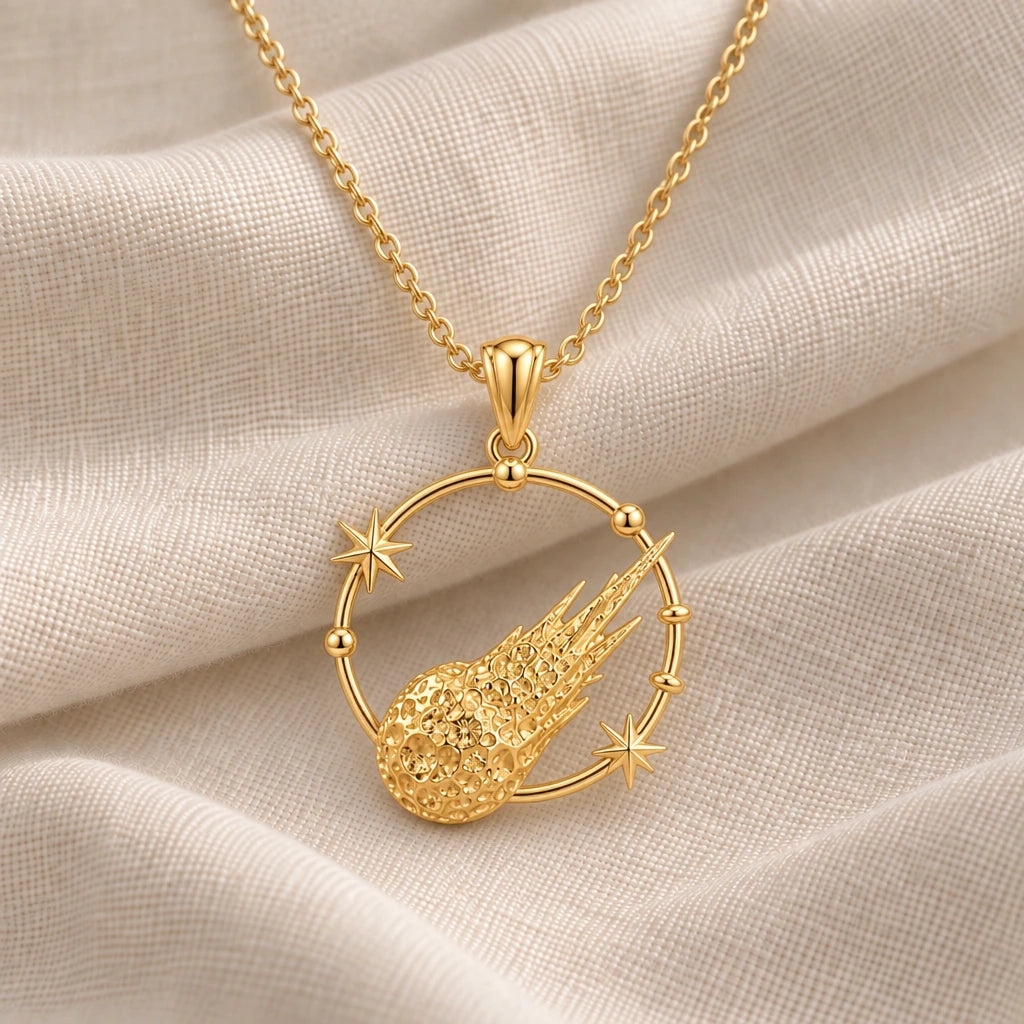 Galactic Meteor Halo pendant necklace in an 18k gold plated finish