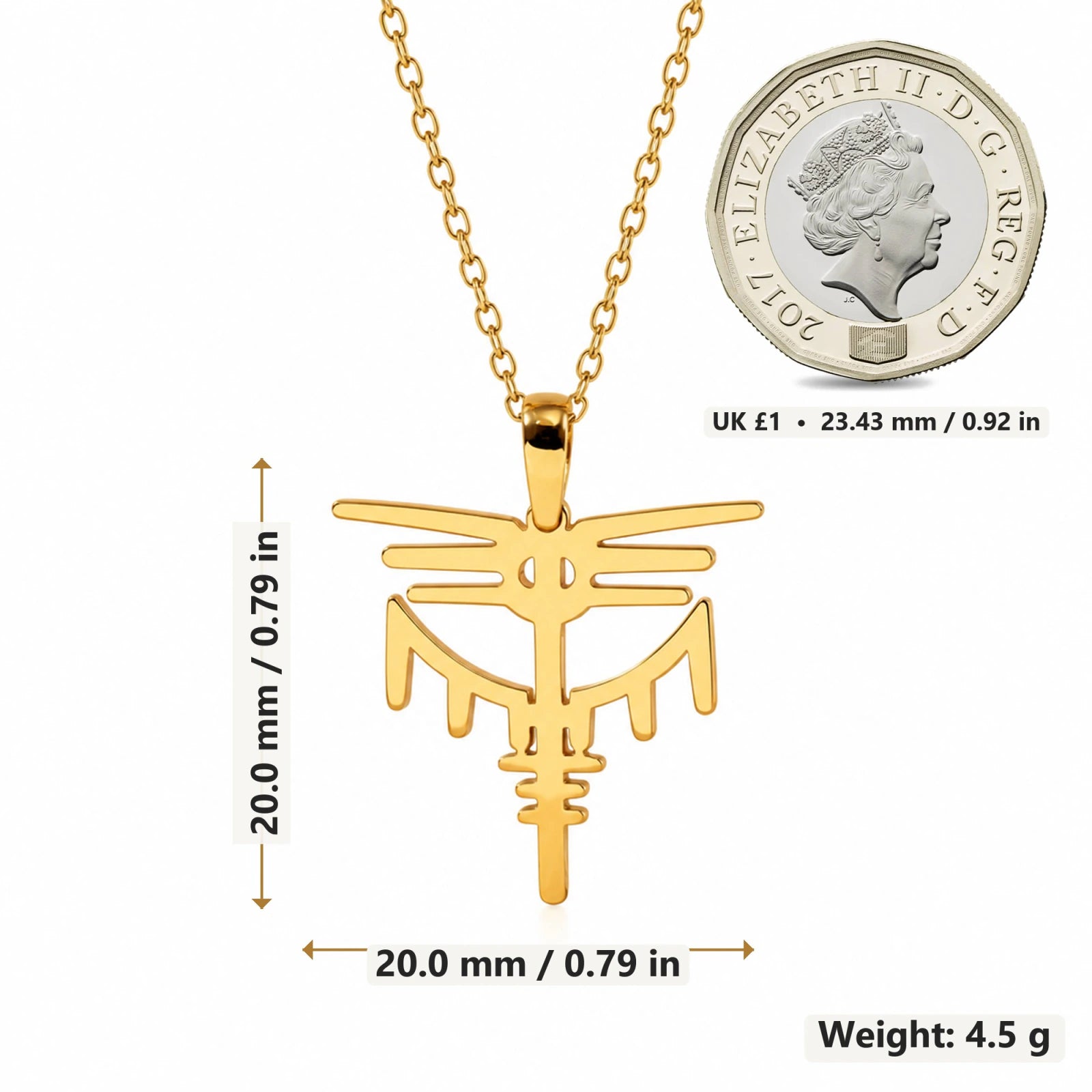 Valkyrie Dragon Sigil pendant necklace size image showing 20 mm height and 20 mm width and 4.5 g weight