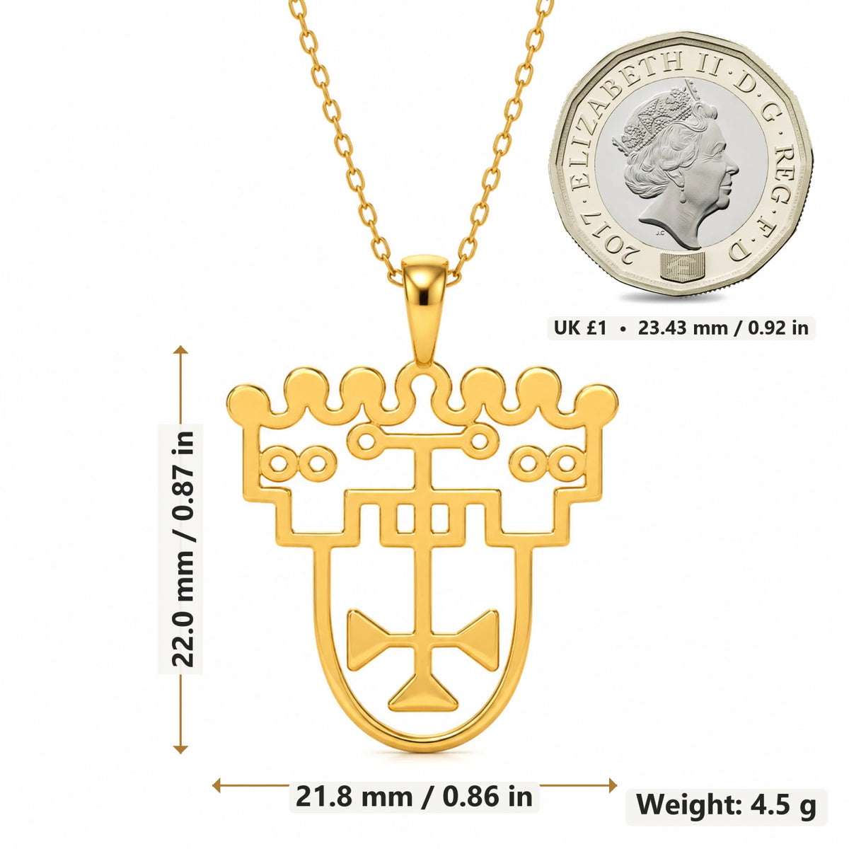 Astaroth Seal pendant necklace size image showing 22 mm height and 21.8 mm width and 4.5 g weight
