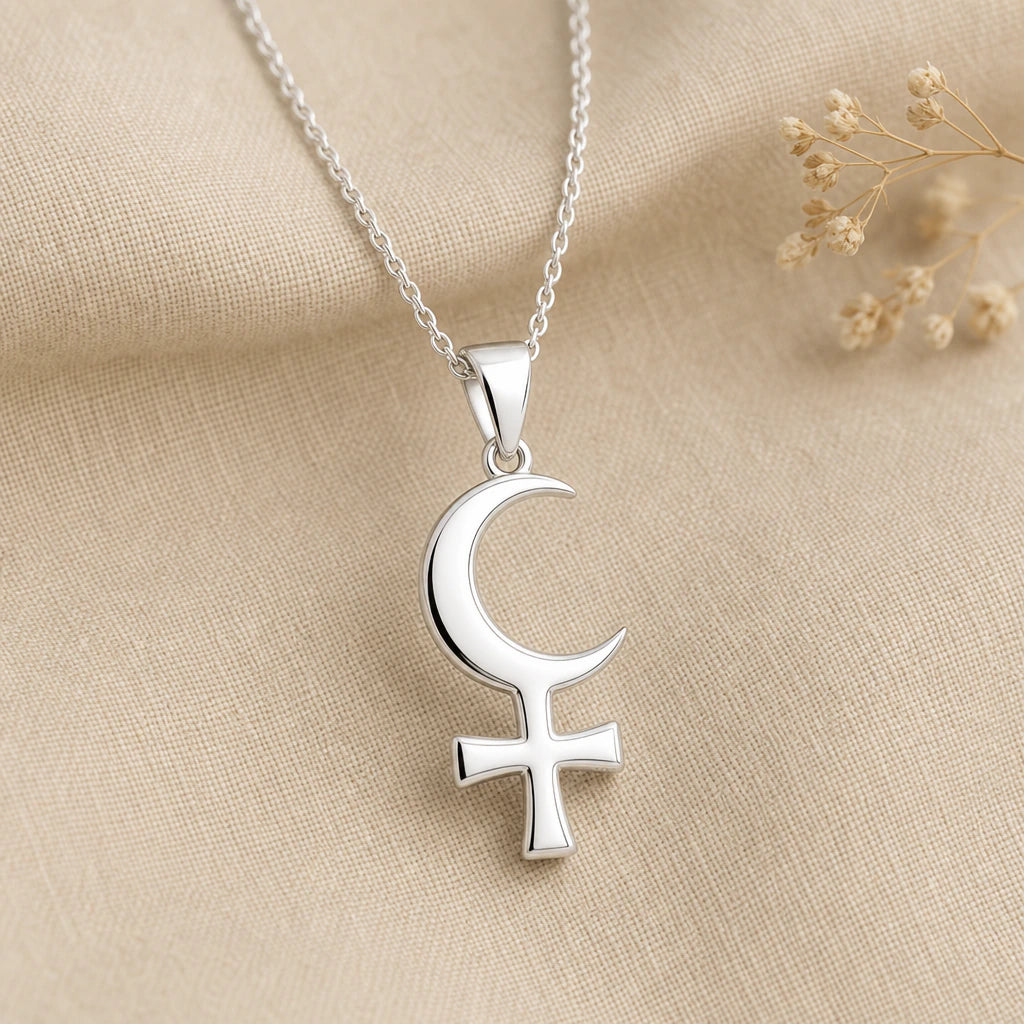 Crescent Venus Symbol Pendant Necklace in sterling silver