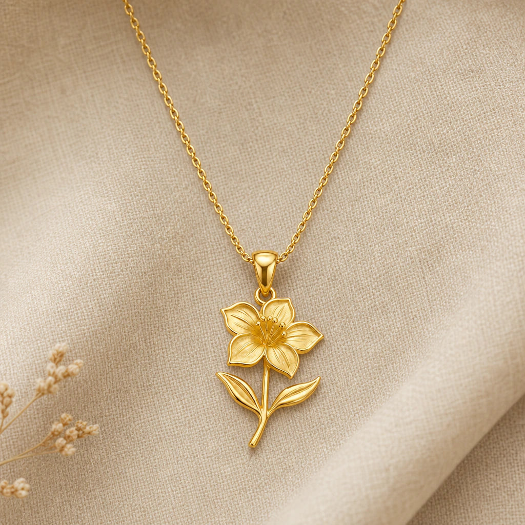 Azalea flower pendant necklace in 18k gold plated sterling silver