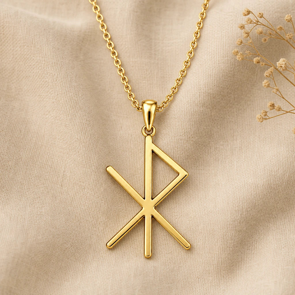 Viking Love Bind Rune Pendant Necklace in 18k gold plated sterling silver