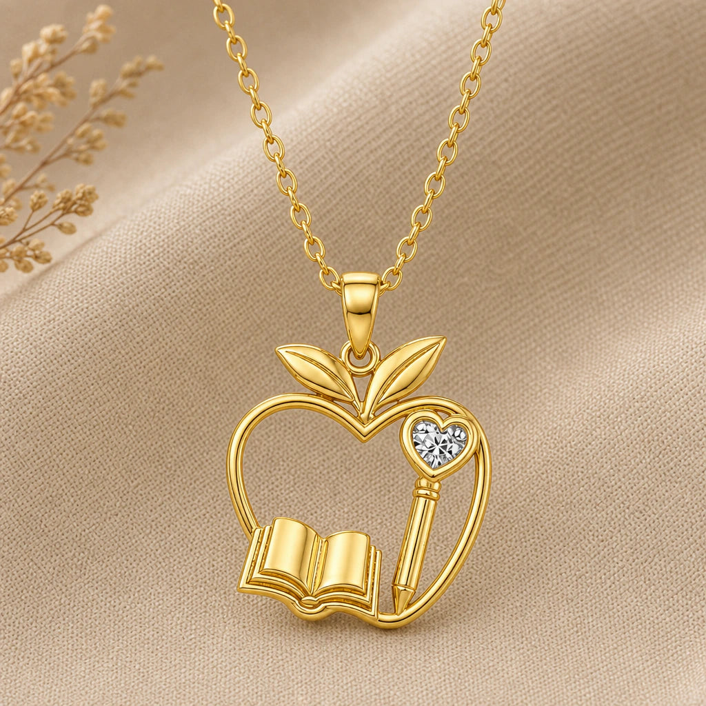 Teacher Apple Birthstone Pendant Necklace in 18k gold plated sterling silver