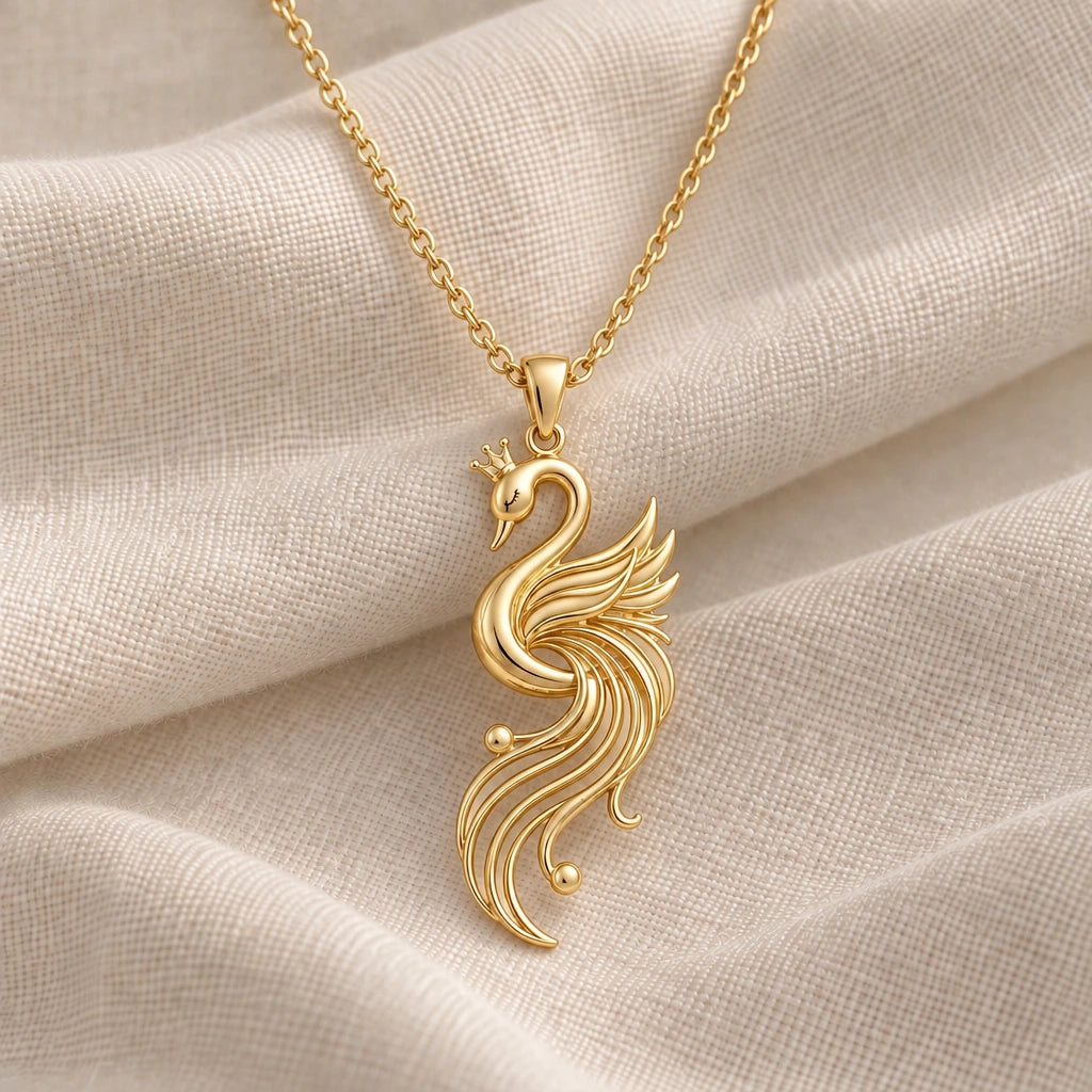 Aurora Swan pendant necklace in an 18k gold plated finish