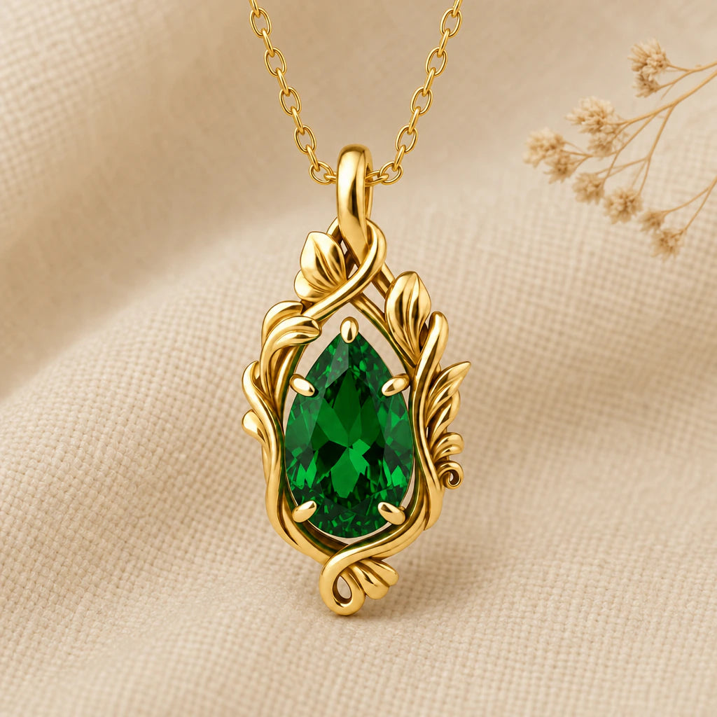 Twisting Vine Teardrop Birthstone Pendant Necklace in 18k gold plated sterling silver