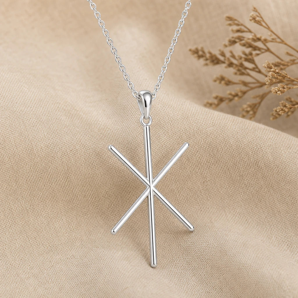 Viking Strength Bind Rune Pendant Necklace in sterling silver, second view