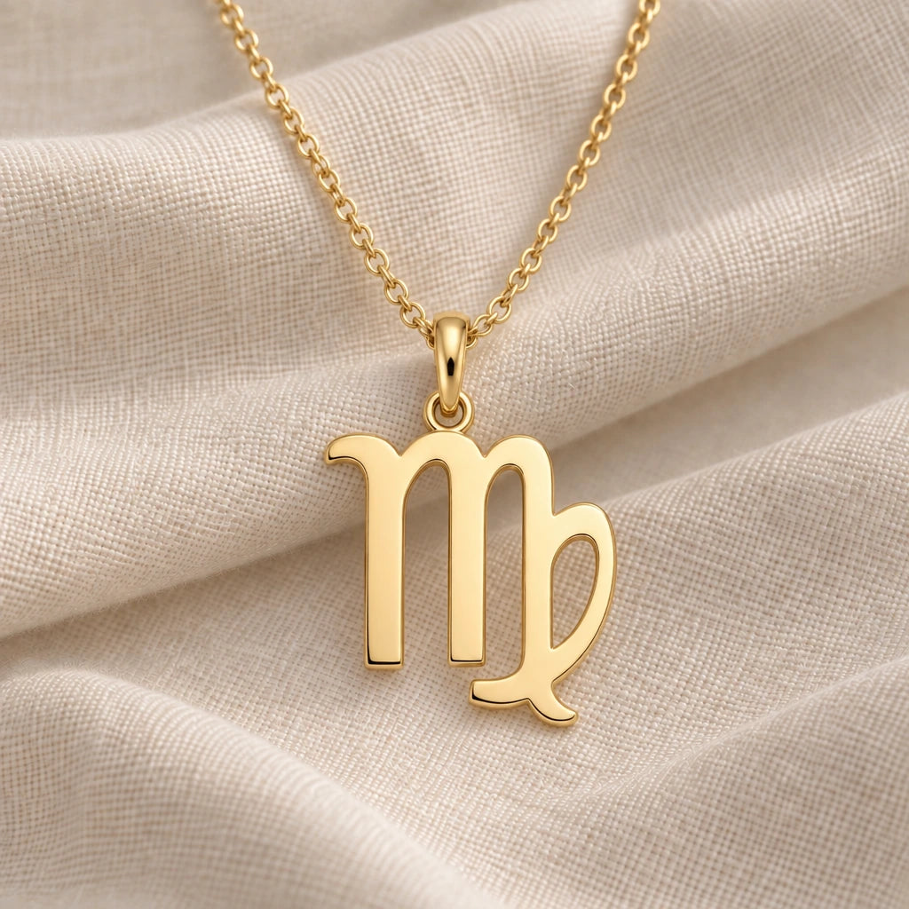 Virgo Zodiac Glyph pendant necklace in an 18k gold plated finish