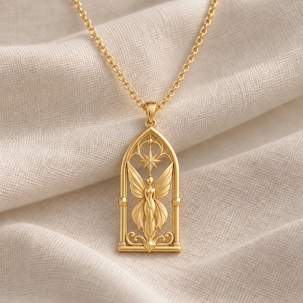 Celestial Fairy Gate pendant necklace in an 18k gold plated finish