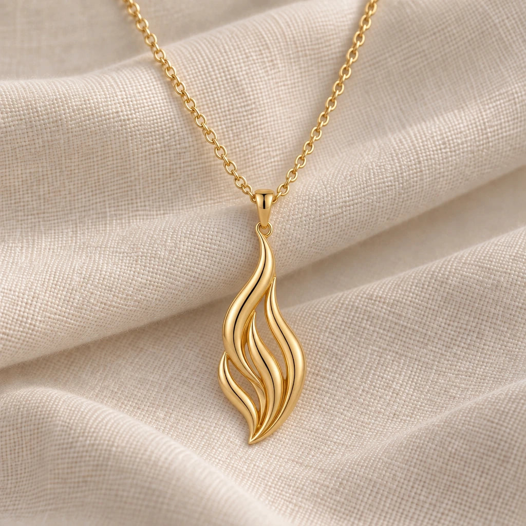 Aurora Flame pendant necklace in an 18k gold plated finish