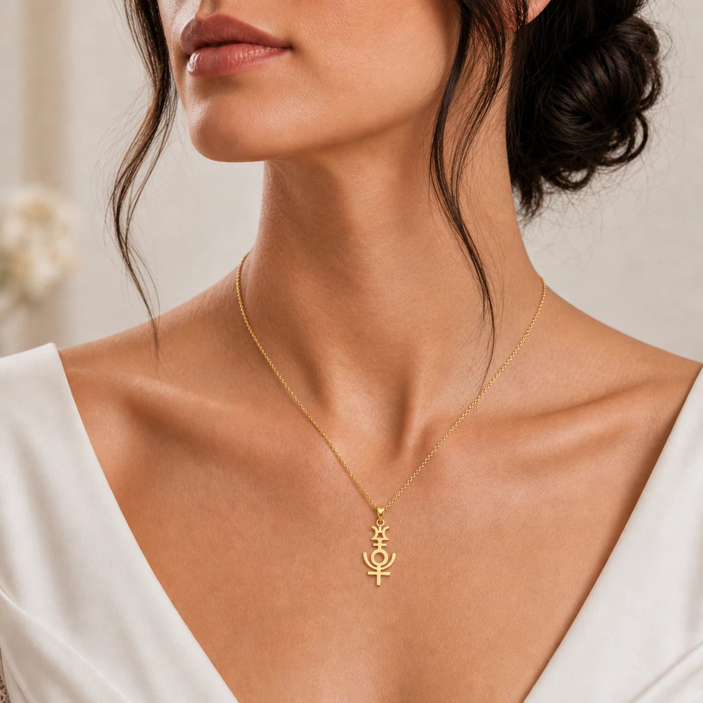 Serapis Symbol Pendant Necklace worn, second view