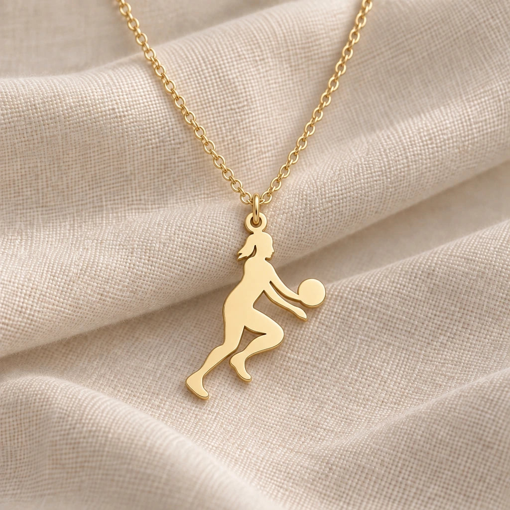 Volleyball Player pendant necklace in an 18k gold plated finish