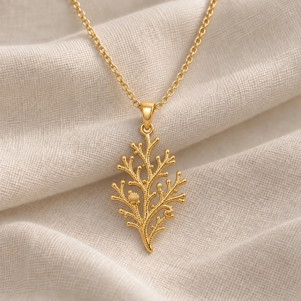 Coral Branch pendant necklace in an 18k gold plated finish