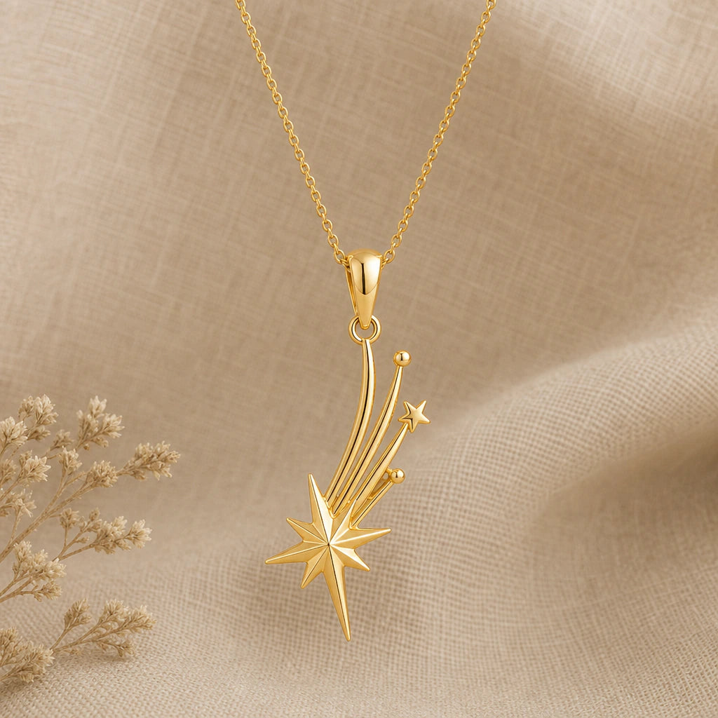 Falling star pendant necklace in 18k gold plated sterling silver