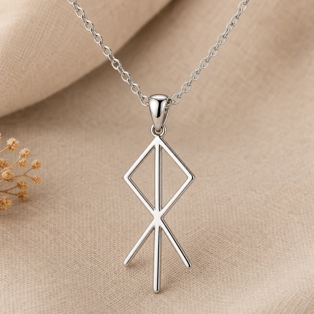 Viking Heart Bind Rune Pendant Necklace in sterling silver, second view