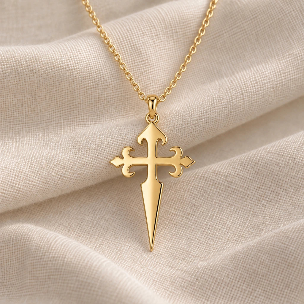 Gothic Cross Dagger pendant necklace in an 18k gold plated finish
