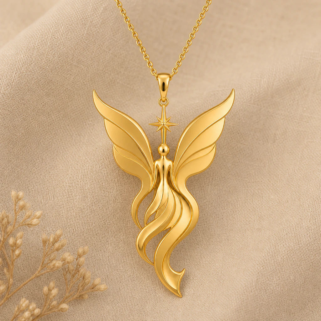 Winged fairy pendant necklace in 18k gold plated sterling silver