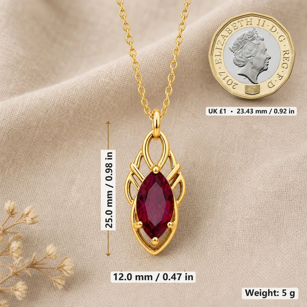 Elven Spire Birthstone Pendant Necklace size guide, 25 by 12 mm