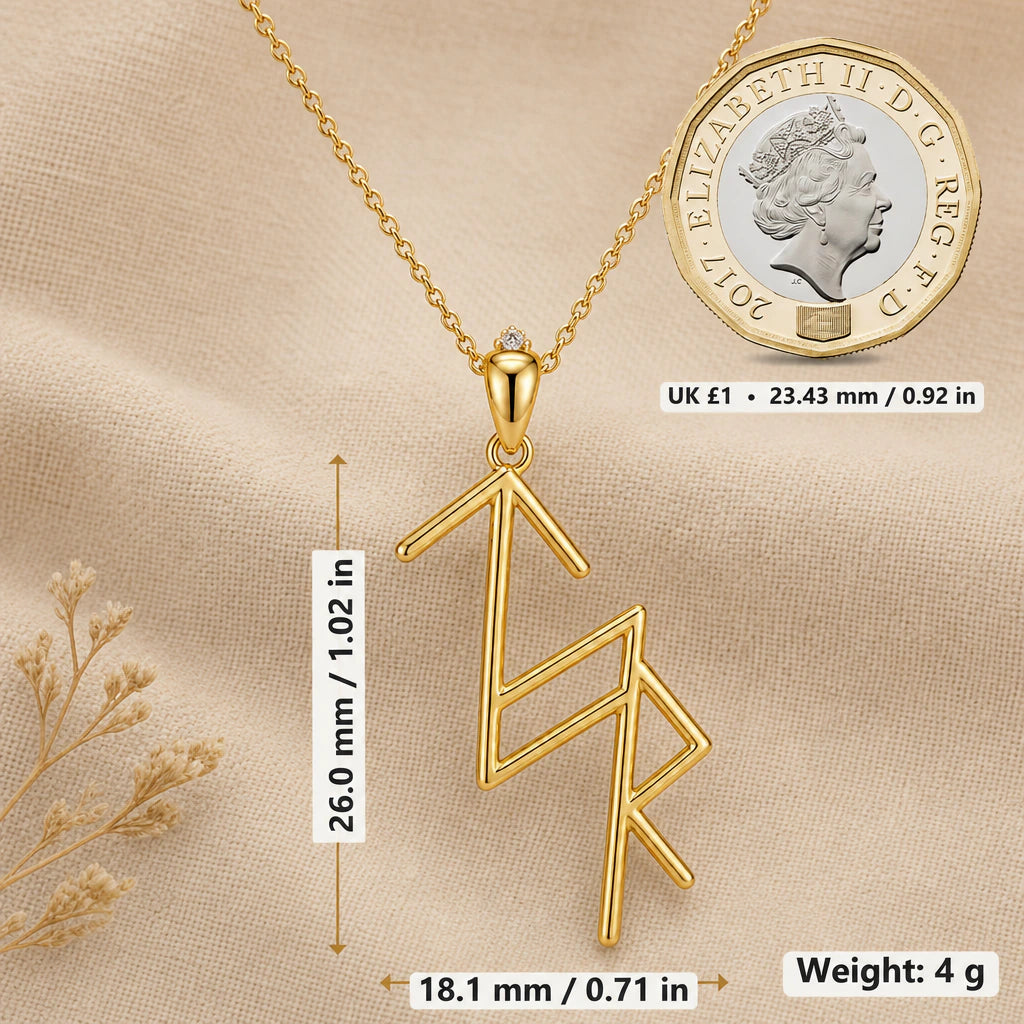 Viking Justice and Honour Bind Rune Pendant Necklace size guide, 26 by 18.1 mm