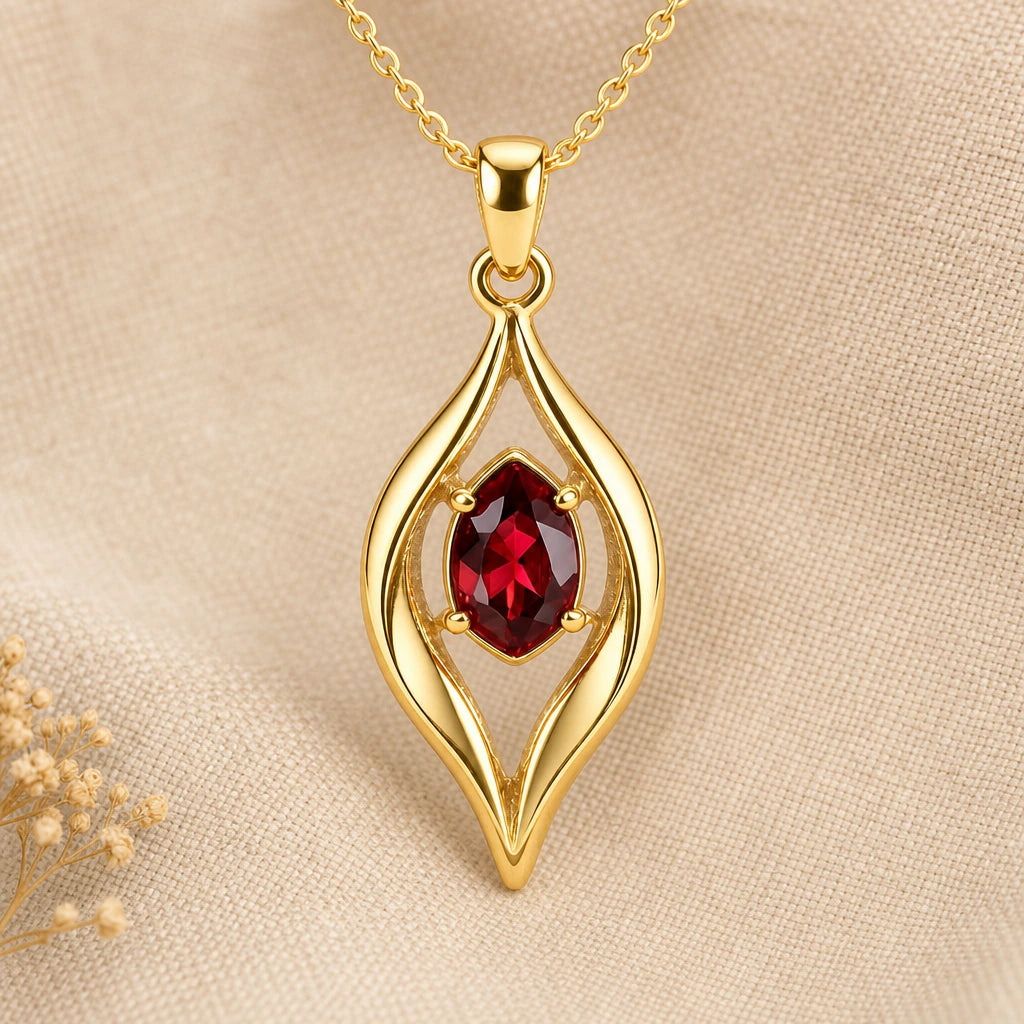 Organic Flame Birthstone Pendant Necklace in 18k gold plated sterling silver