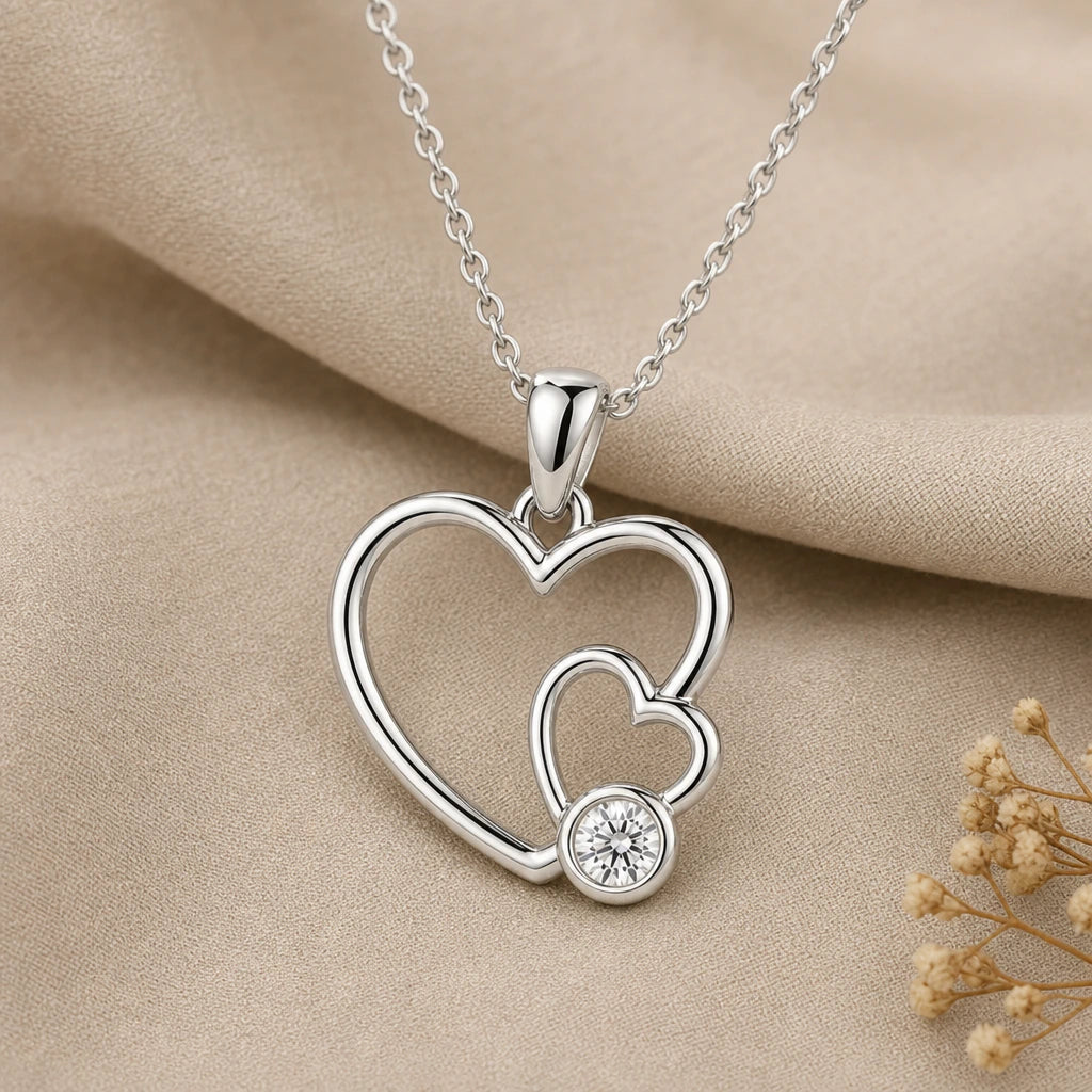 Mother Daughter Double Heart Birthstone Pendant Necklace in sterling silver, second view