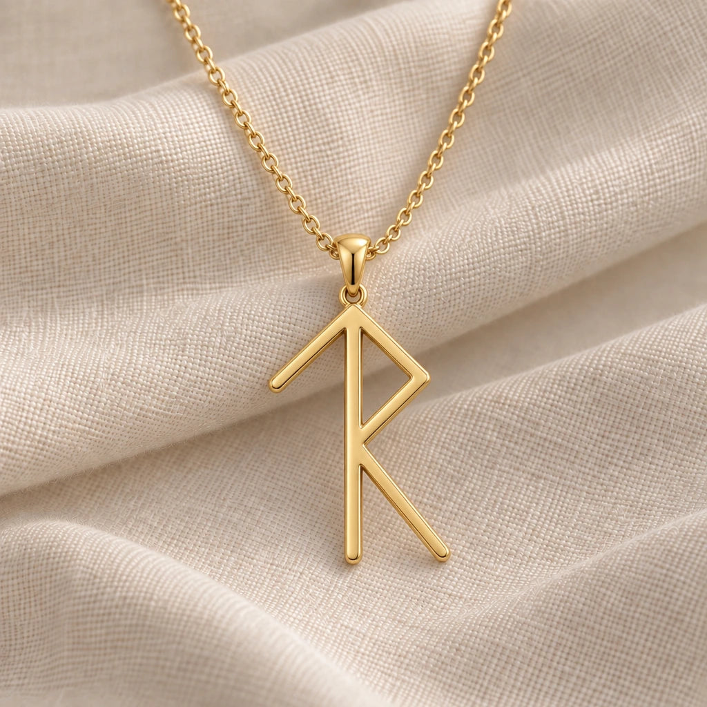 Viking Success Raido Bind Rune pendant necklace in an 18k gold plated finish