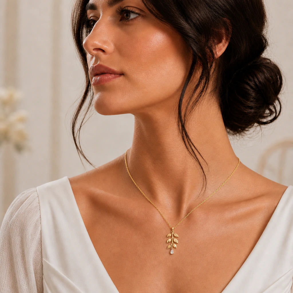 Willow Branch Birthstone Drop Pendant Necklace worn
